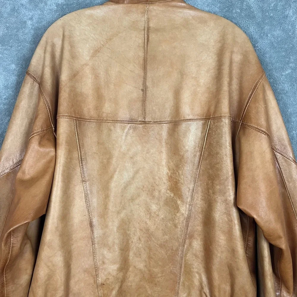 Vintage Vera Pelle Leather Bomber Jacket Mens‎ 52 Made In Italy Viscose Wool